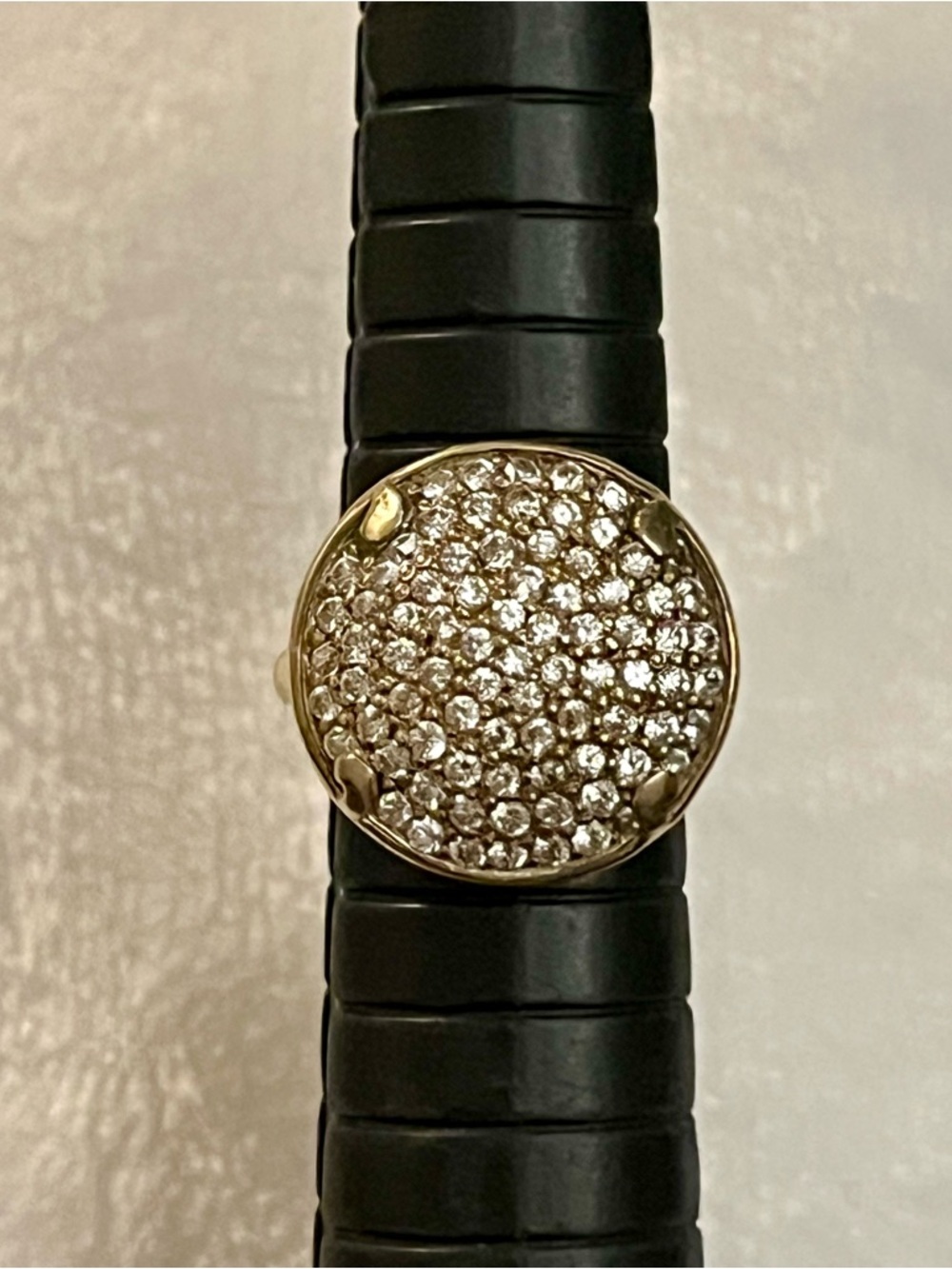 Banana Republic Round Pave Stones Gold Over Sterling Silver Ring Sz 5.75